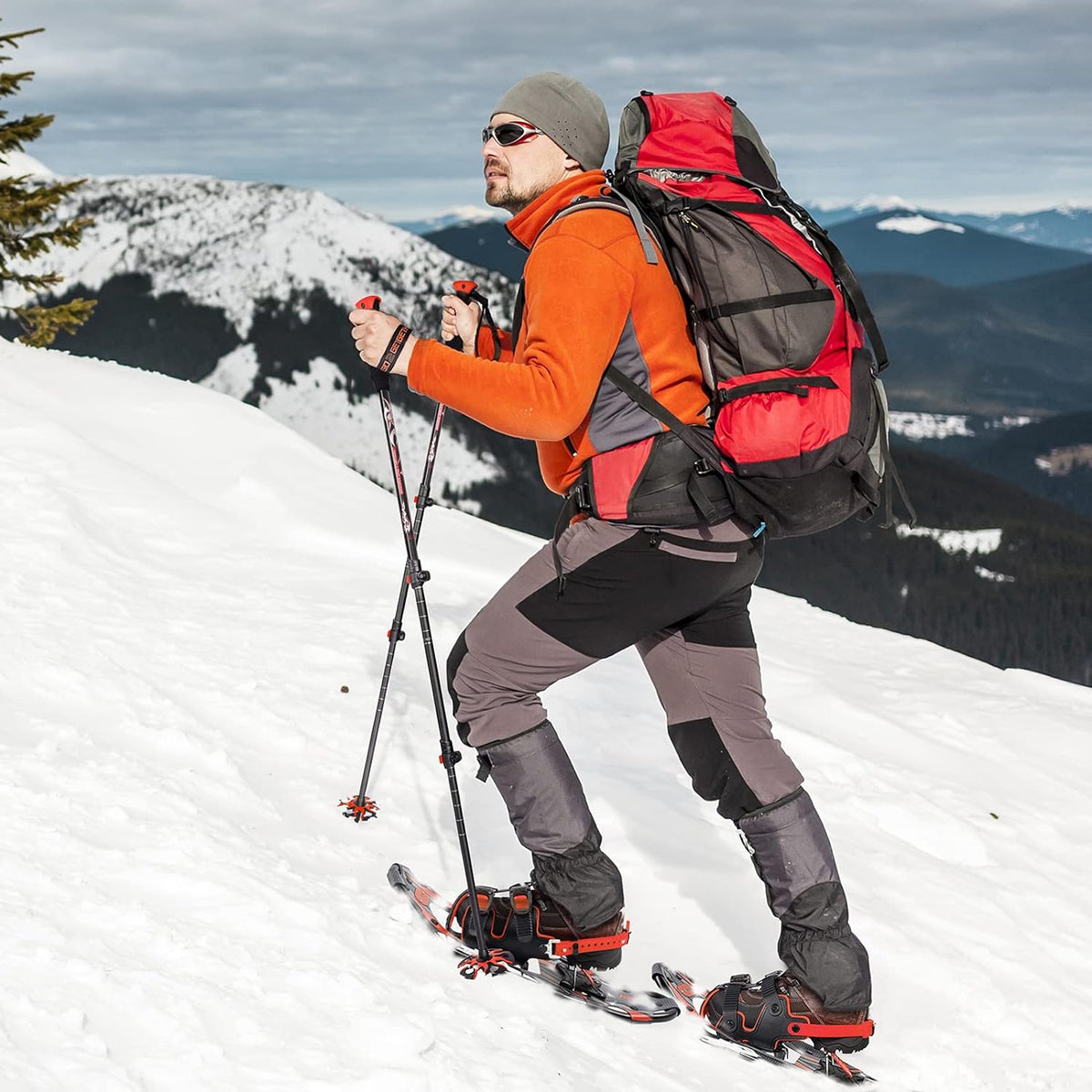 Trekking Hiking Poles Aluminum Hiking Walking Sticks with Quick Adjustable Locks - Comfort Handle - Padded Strap - Snow Baskets Attached-Suitable for Hiking, Walking