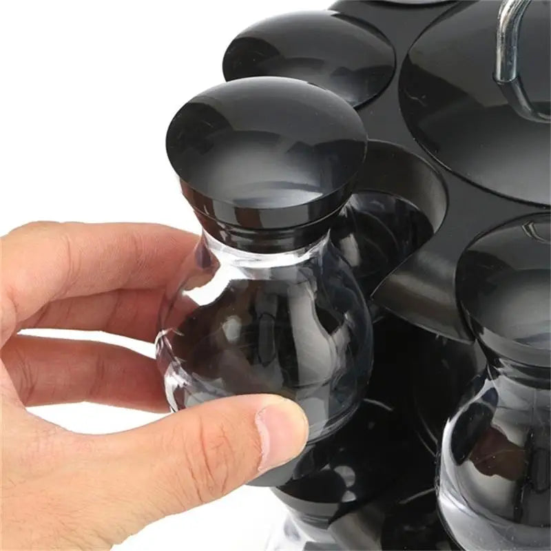 Rotating Cruet Condiment Seasoning Jars Set for Spices Pepper Sprays Bottles Salt Shakers Holder Kitchen Storage Rack Organizer