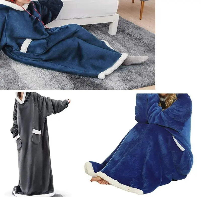 Sherpa Hood TV Wearable Blanket for Adult Women and Men Super Soft Comfy Warm Plush Throw with Sleeves Blanket Hoodie Cover